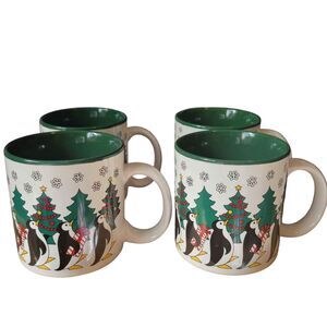 4 Vintage Penguin Holiday Christmas Mugs original box